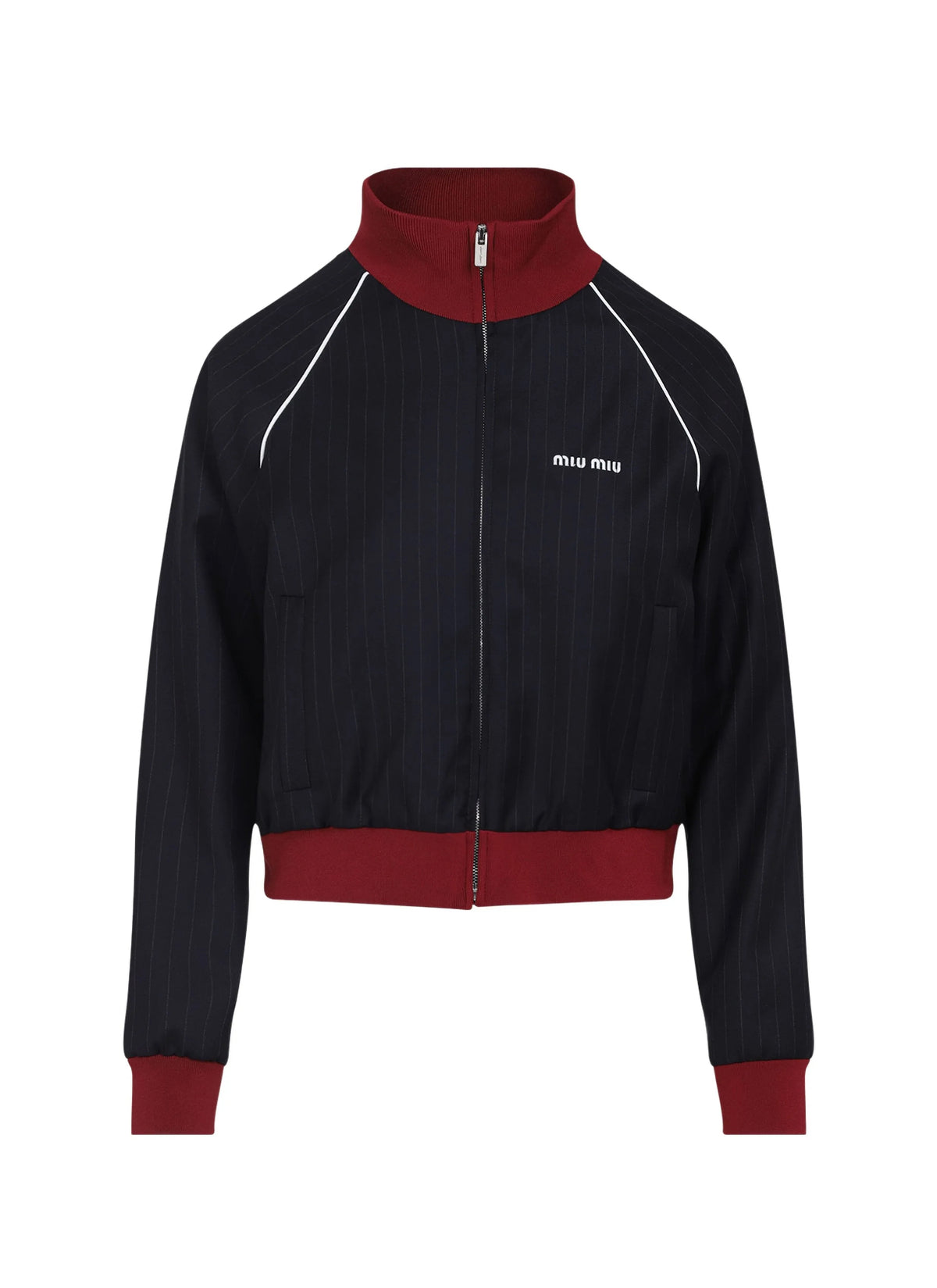 Winniemodo,Winnie modo,MIU MIU ML1324,Miu Miu pinstripe wool jacket,MIU MIU jacket navy,MIU MIU zip up jacket,MIU MIU zip up