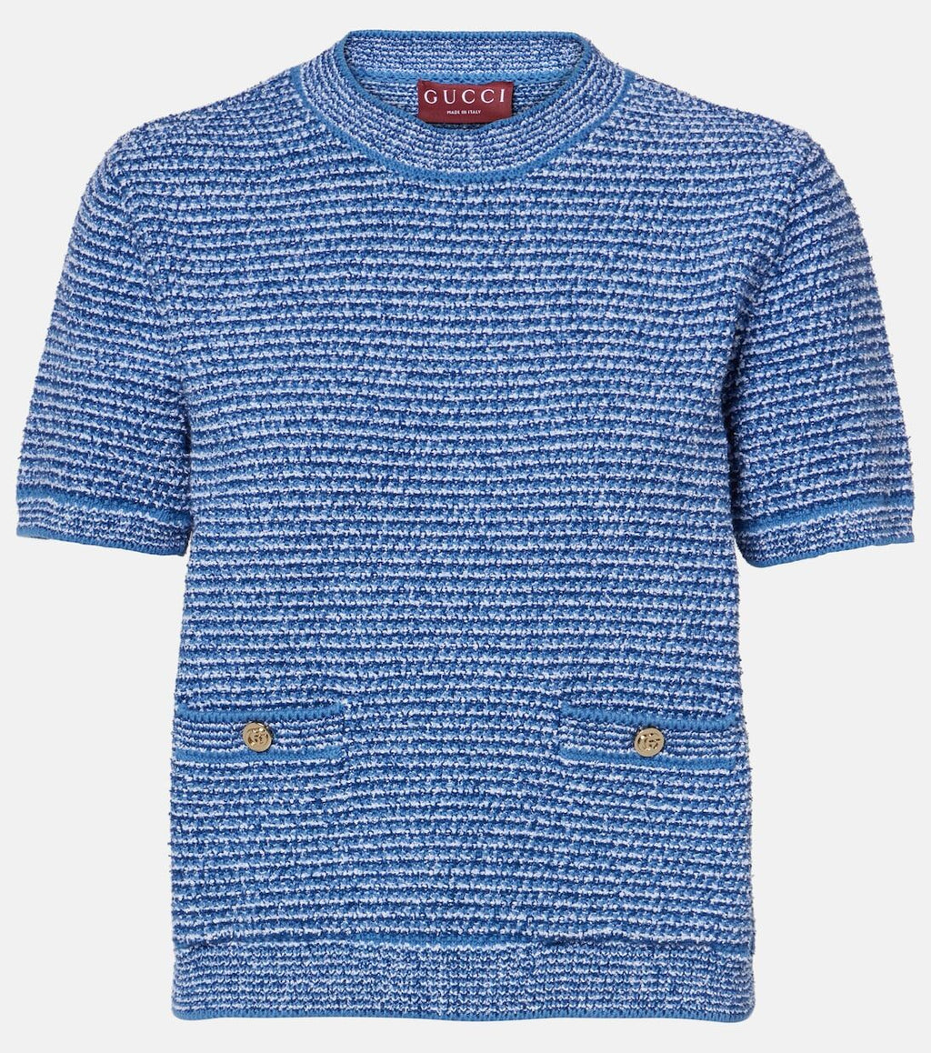 Winniemodo,Winnie modo,Gucci 818647 XKENS,Gucci double G knitted blend top,Gucci knit top,Gucci knit top blue,Gucci top,Gucci