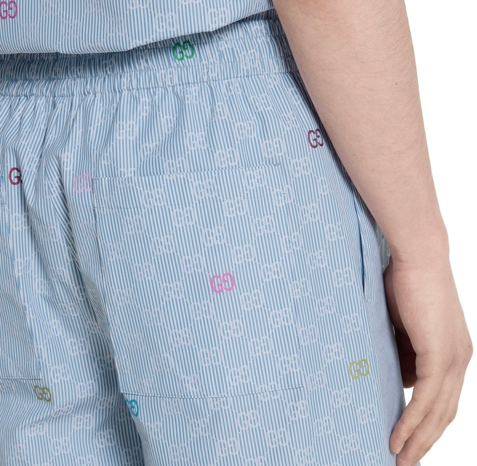 Gucci 810782 ZAS9U,Gucci striped cotton shorts,Gucci blue shorts,Gucci GG logo shorts,Gucci monogram shorts,Gucci shorts mens