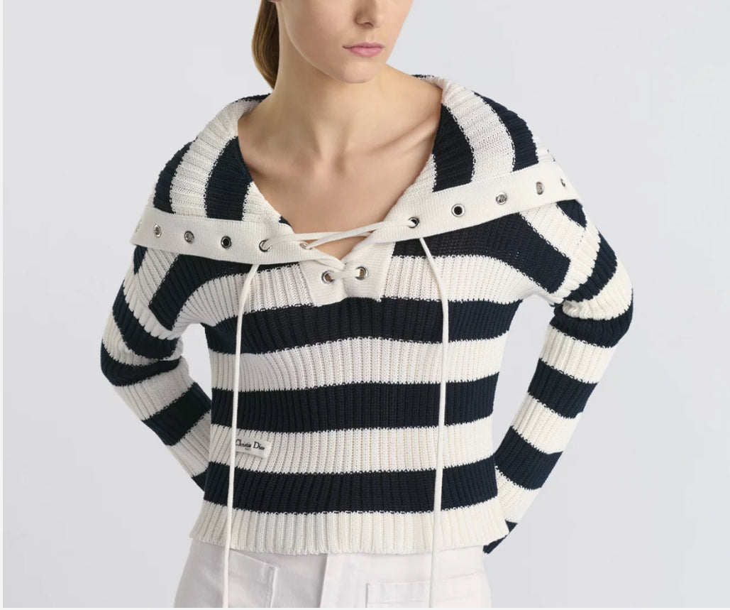 Dior 524S13A7025,Dior Marine sweater,Dior striped sweater,Dior striped sweater womens,Dior striped top,Dior navy white stripe