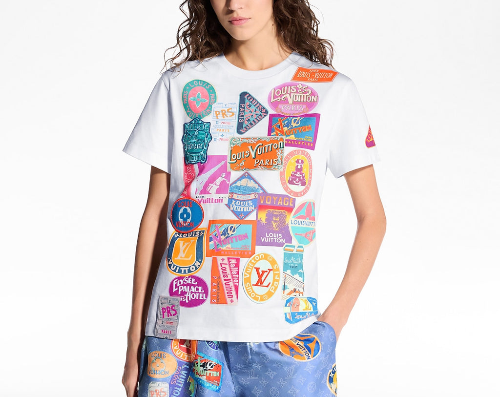 Louis Vuitton 1AHISK, LV 1AHISK, Louis Vuitton patch print T-shirt, LV patch print T-shirt,LV white t-shirt, LV patch tee, LV