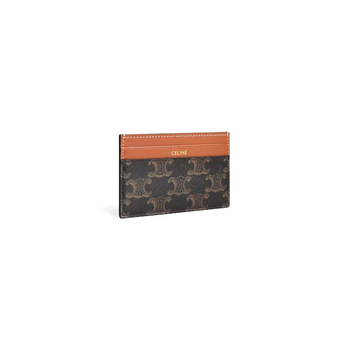 Celine 10P322EEN.04LU,Celine MEDIUM CARD HOLDER IN TRIOMPHE CANVAS AND CALFSKIN,Celine triomphe card holder,Celine cardholder