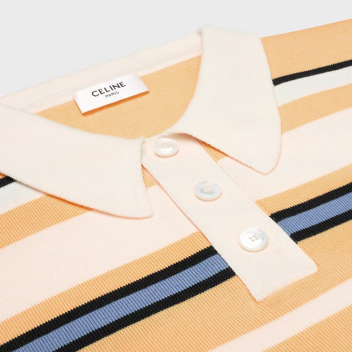 Celine RY0BX886Z,Celine loose polo in striped cotton,Celine striped polo,Celine striped polo womens,Celine yellow striped pol