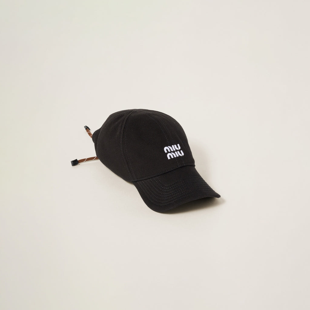 MIU MIU 5HC3692CR1,Miu Miu denim baseball cap,MIU MIU black cap,MIU MIU black cap rope ,MIU MIU cap outlet,MIU MIU cap rope,M