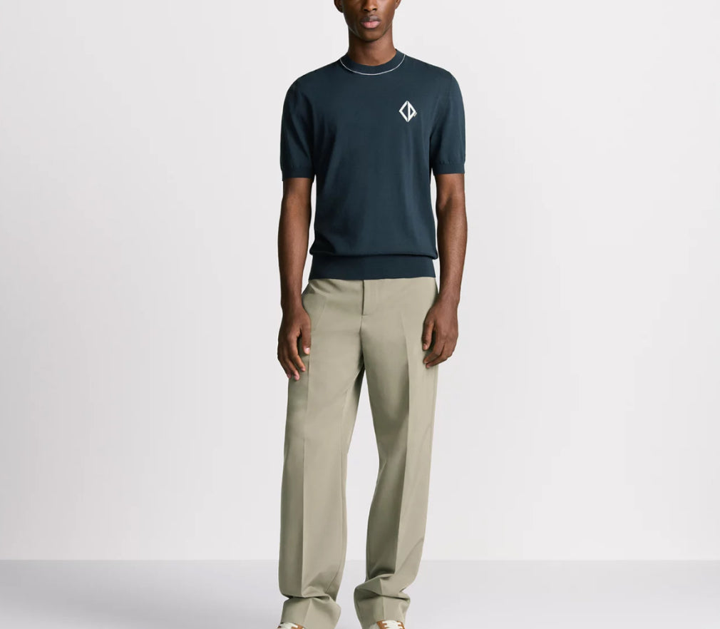 Dior 593M604A6001,Dior CD logo short sleeved sweater,Dior short sleeved sweater,Dior short sleeved blue sweater mens,Dior kni