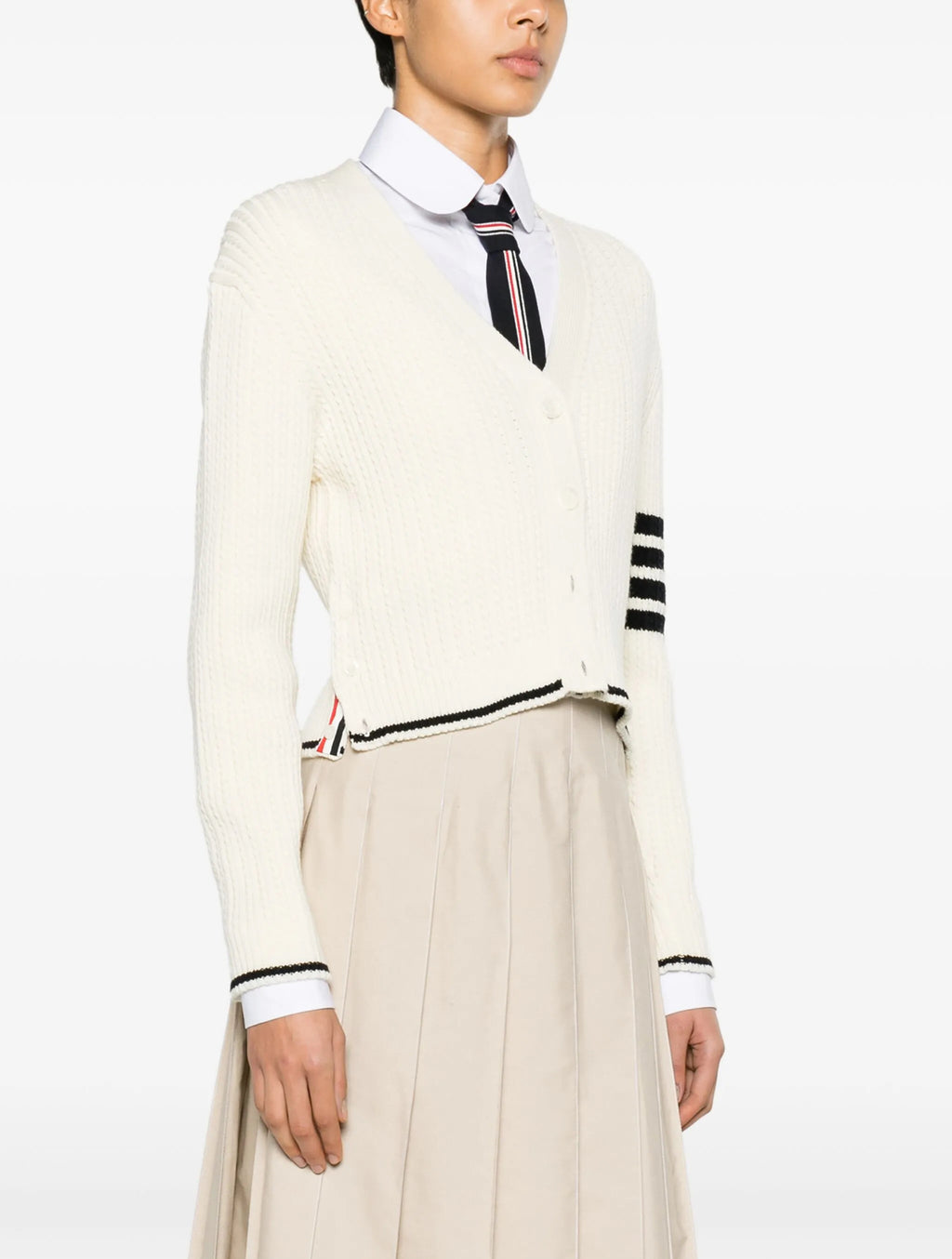 Thom Browne white cardigan,Thom Browne FKC588AY1024,Thom Browne cardigan,Thom Browne women’s,Thom Browne cardigan authenticit