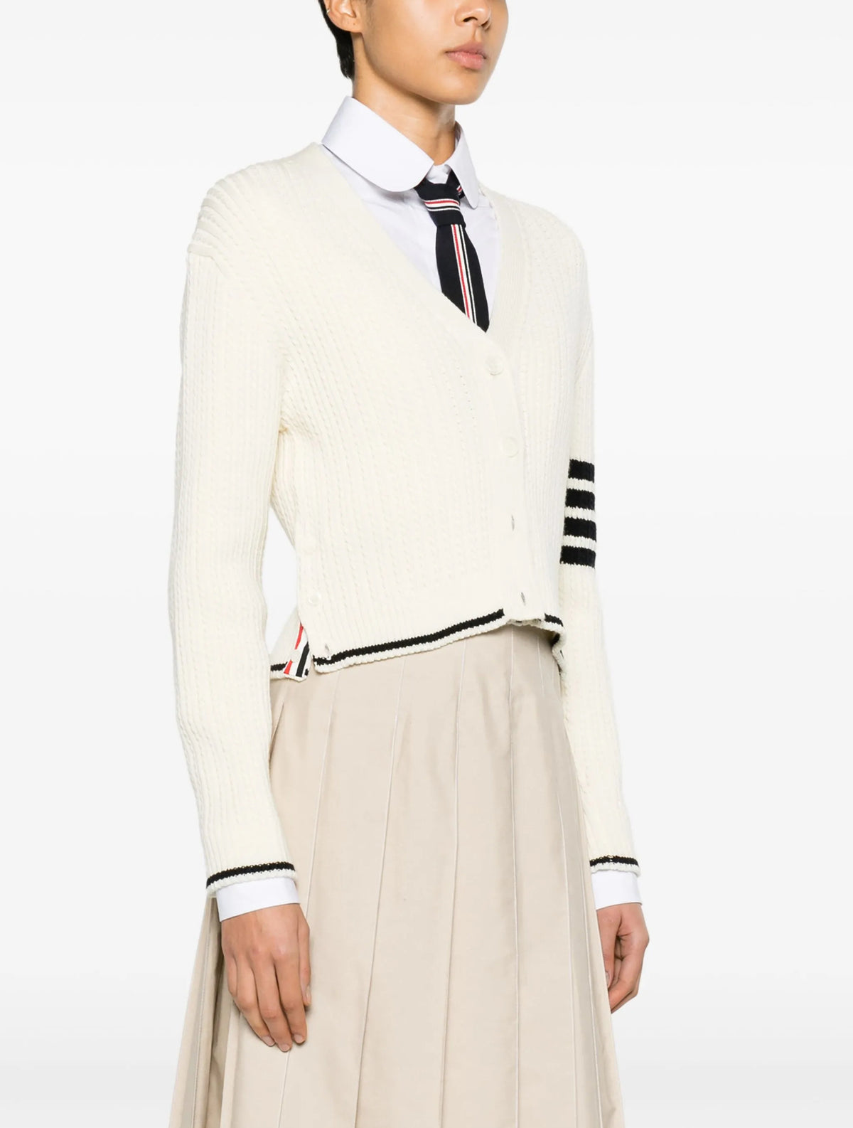 Thom Browne white cardigan,Thom Browne FKC588AY1024,Thom Browne cardigan,Thom Browne women’s,Thom Browne cardigan authenticit