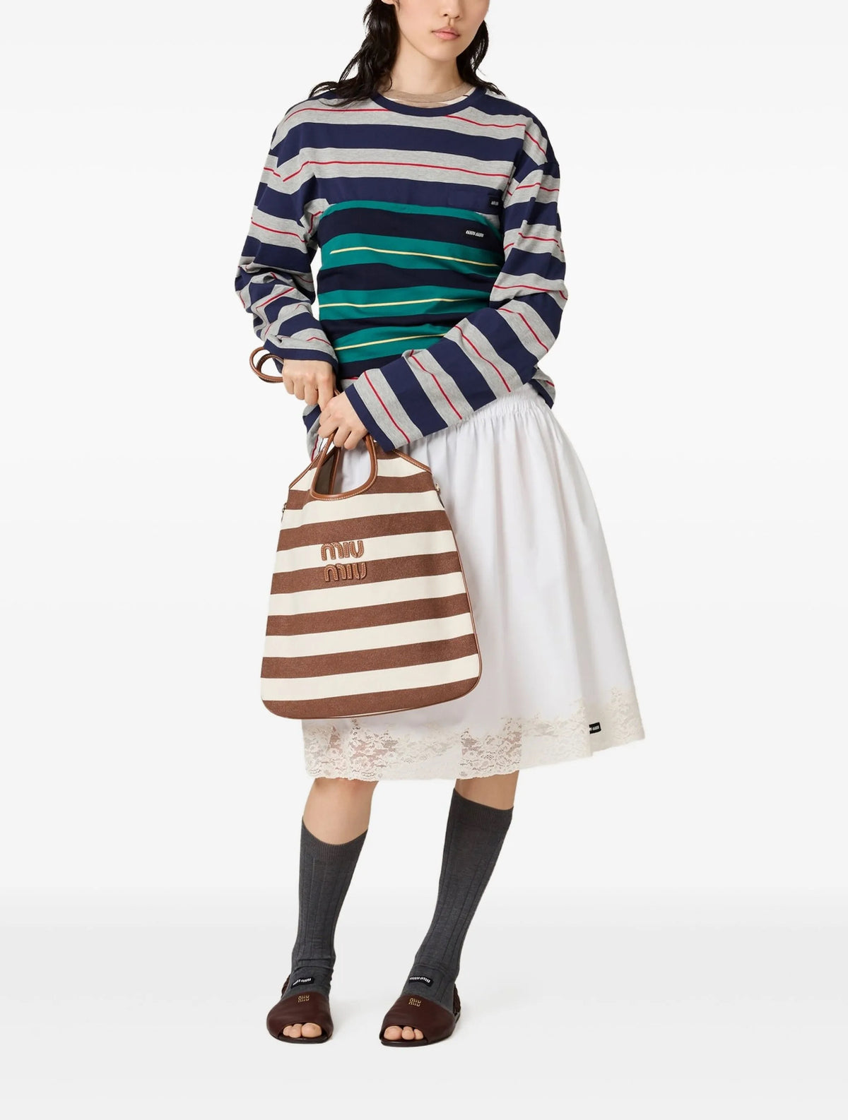 MIU MIU MJL014SOOO14RT,Miu Miu long sleeves T-shirt,Miu Miu long sleeves striped T-shirt,Miu Miu long sleeves navy T-shirt,Mi