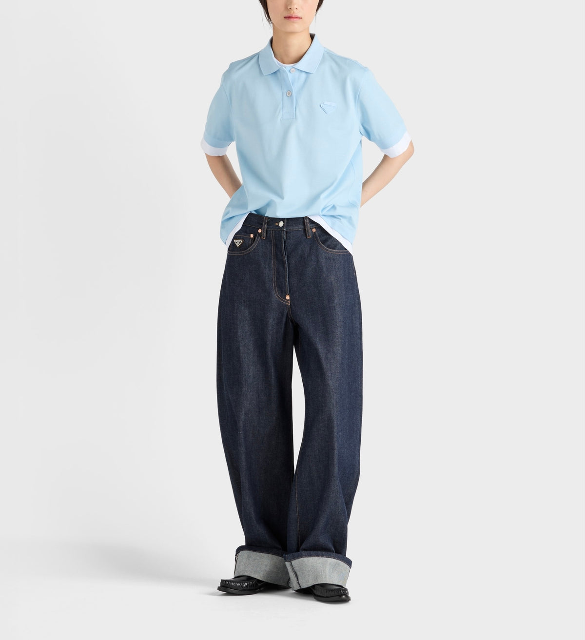 Prada 39586,Prada pique and jersey polo shirt,Prada polo shirt pink,Prada polo shirt light blue,Prada polo shirt sale,Prada p