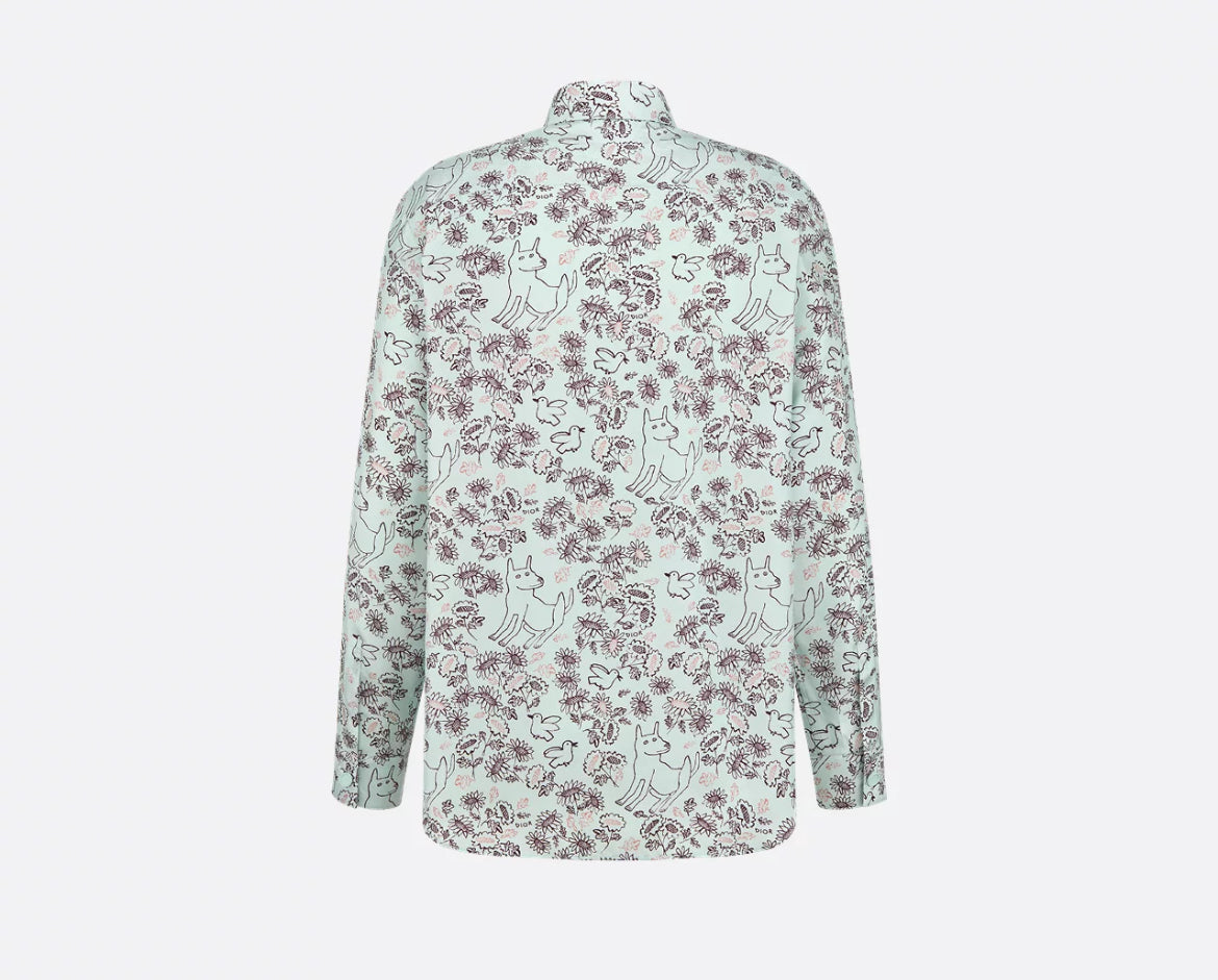 Dior 413C513A6009,Dior Hylton Nel shirt,Dior Hylton Nel silk shirt,Dior green pattern shirt,Dior floral shirt mens,Dior shirt