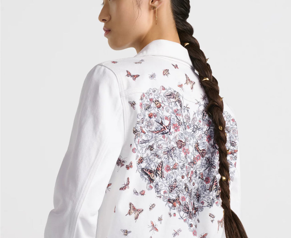Dior 512V11A3033,Dior butterfly jacket,Dior butterfly womens jacket,Dior butterfly womens white jacket,Dior white denim jacke