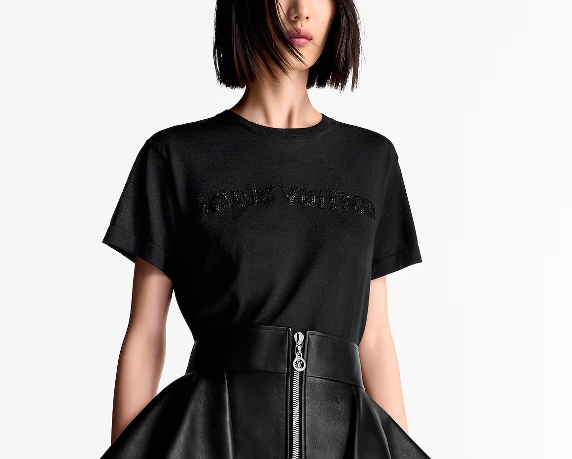 Louis Vuitton 1AHII8,LV 1AHII8,Louis Vuitton knit top,LV knit top,Louis Vuitton knit top rhinestone,Louis Vuitton knit black