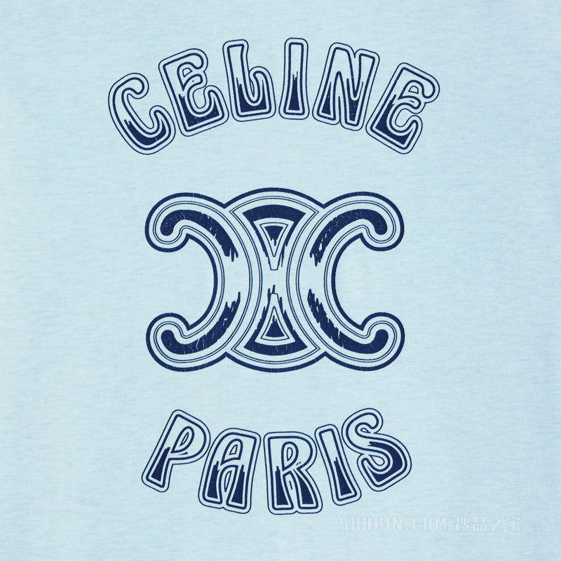 Celine 2X97IA258,Celine T-shirt  jersey,Celine blue T-shirt,Celine blue T-shirt womens,Celine T-shirt,Celine T-Shirt on sale,