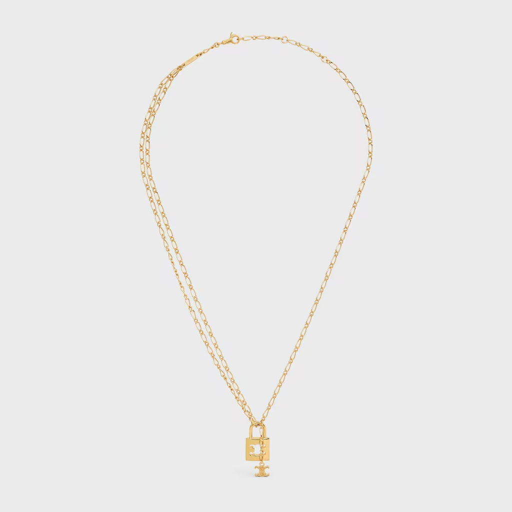 Celine triomphe lock necklace in brass with gold finish,Celine triomphe lock necklace,Celine triomphe lock necklace gold,Celi