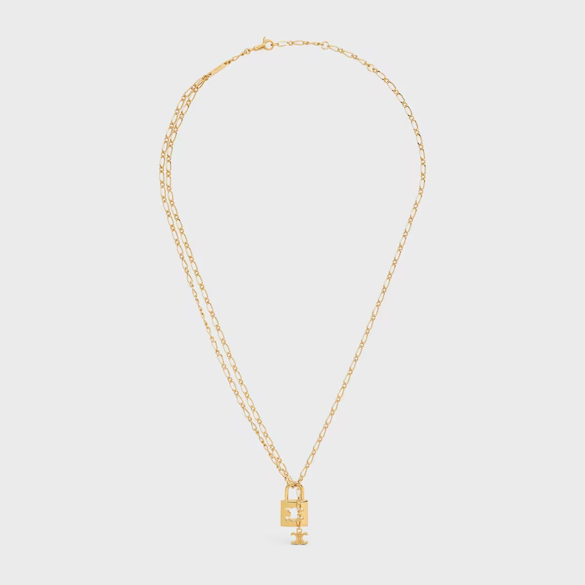 Celine triomphe lock necklace in brass with gold finish,Celine triomphe lock necklace,Celine triomphe lock necklace gold,Celi