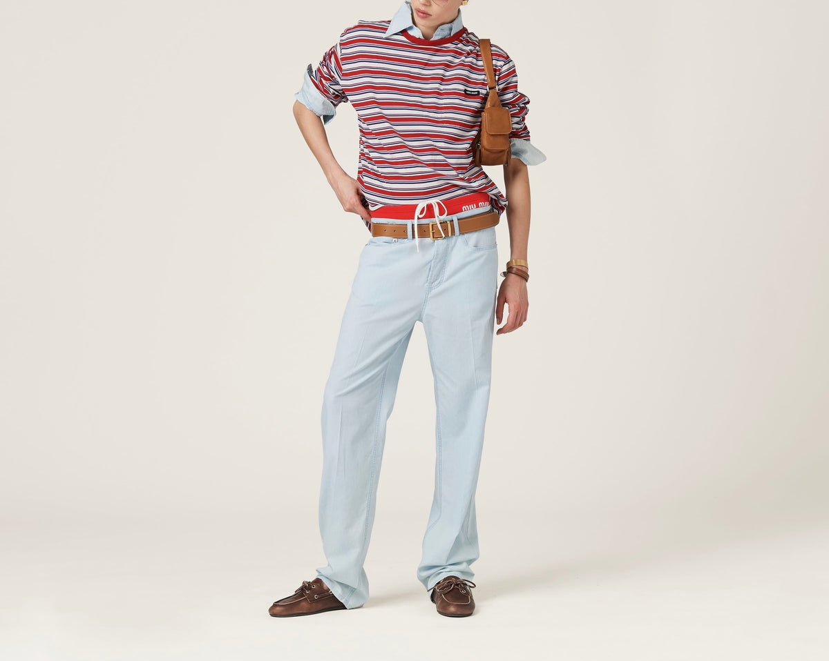 Miu Miu Long sleeved cotton jersey T-shirt, Miu Miu MJL01414RTSOOO, Miu Miu T-shirt on sale, Miu Miu T-shirt authenticity, Mi