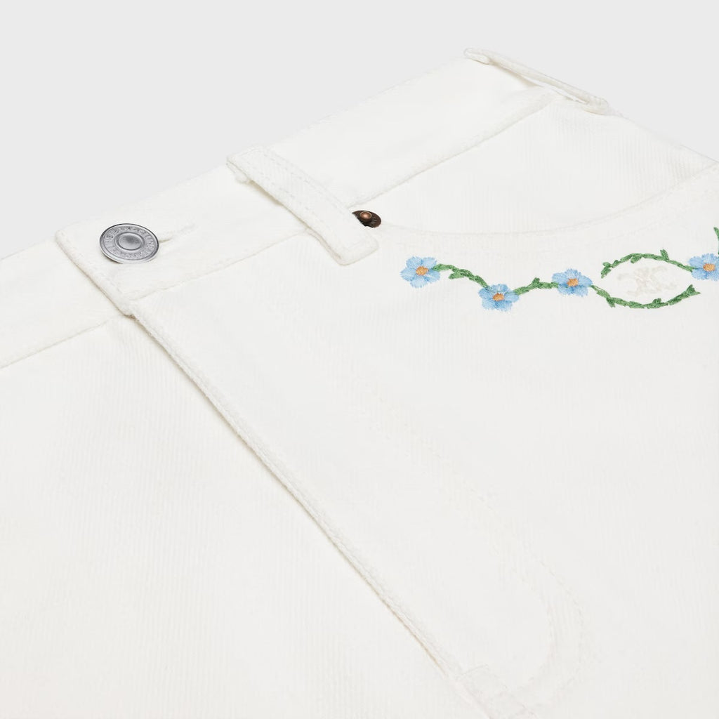 Celine RJ031360.07IA,Celine embroidered mini skirt,Celine embroidered white mini skirt,Celine mini skirt flower embroidered,C