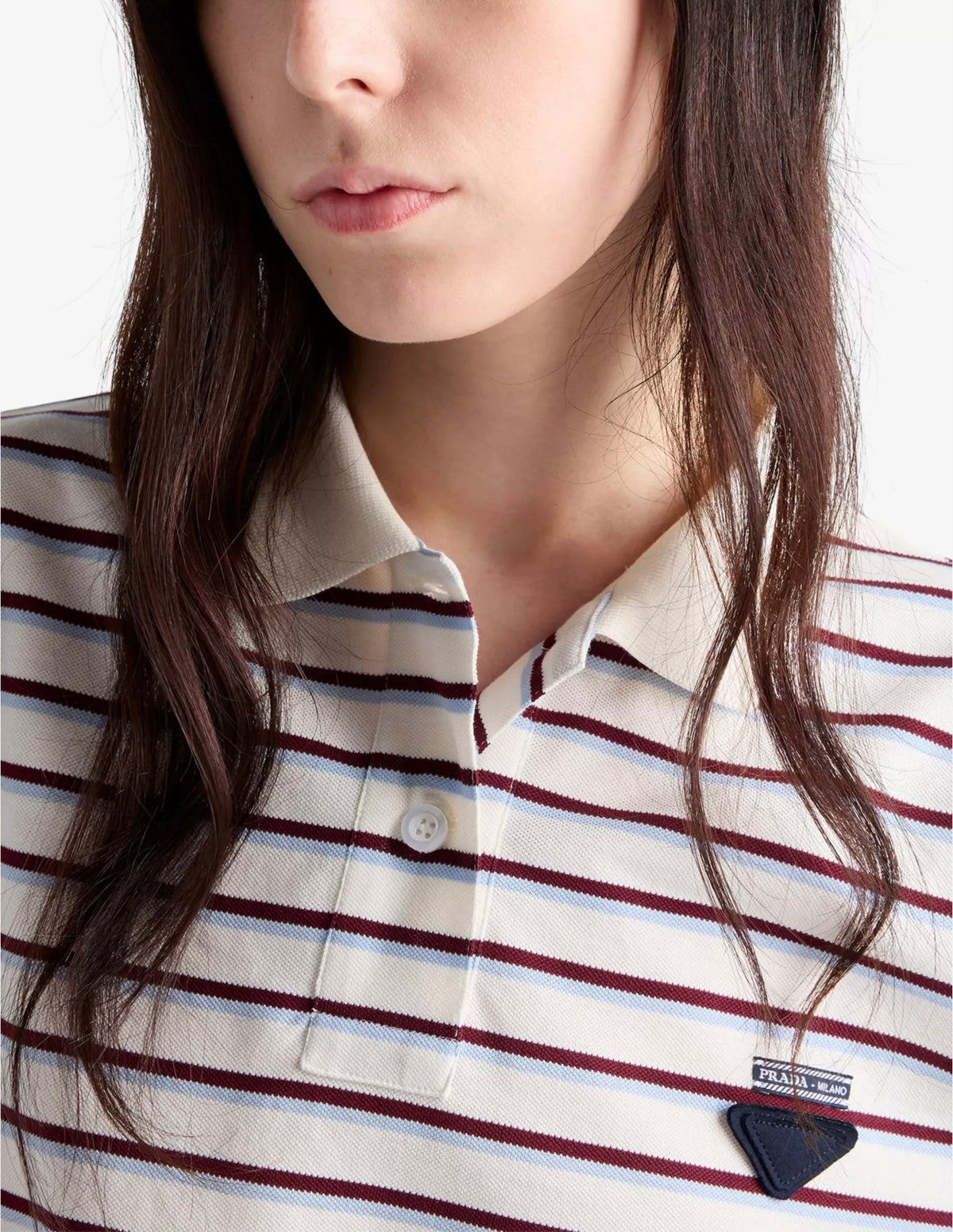 Prada 39608,Prada striped logo patch cotton piqué polo shirt,Prada striped polo shirt,Prada stripe long sleeve polo shirt,Pra