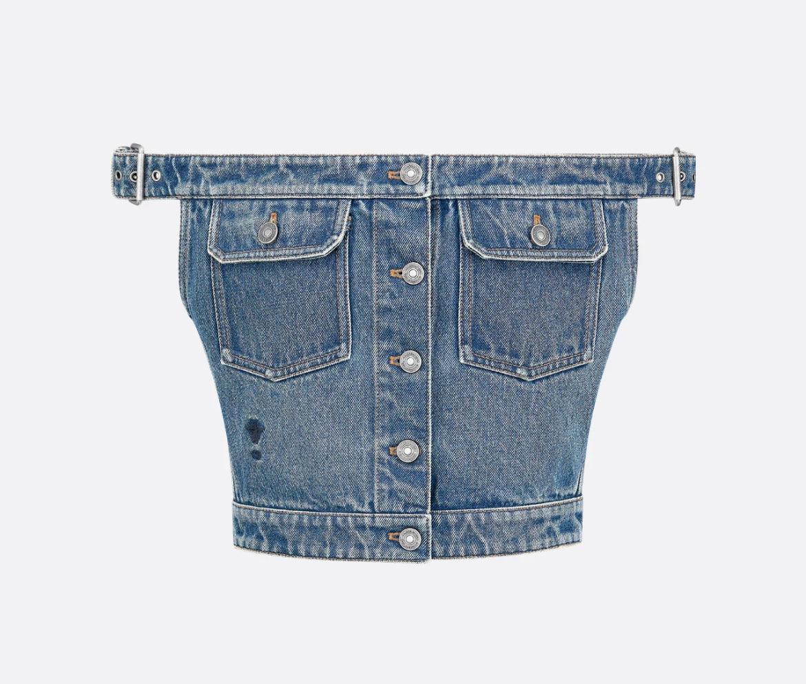 Dior 522B07A3046,Dior strapless top,Dior denim top,Dior strapless denim top,Dior denim vest,Dior denim vest on sale,Dior top