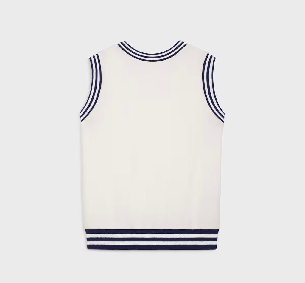 Celine RY08Z670Q.01MA,Celine sleeveless sweatshirt,Celine sleeveless v-neck sweater,Celine sleeveless v-neck white sweater,Ce