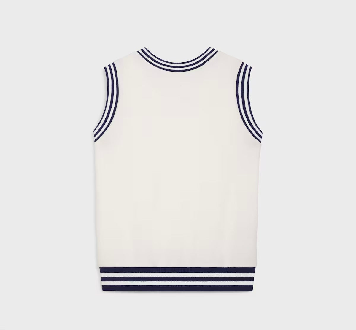 Celine RY08Z670Q.01MA,Celine sleeveless sweatshirt,Celine sleeveless v-neck sweater,Celine sleeveless v-neck white sweater,Ce