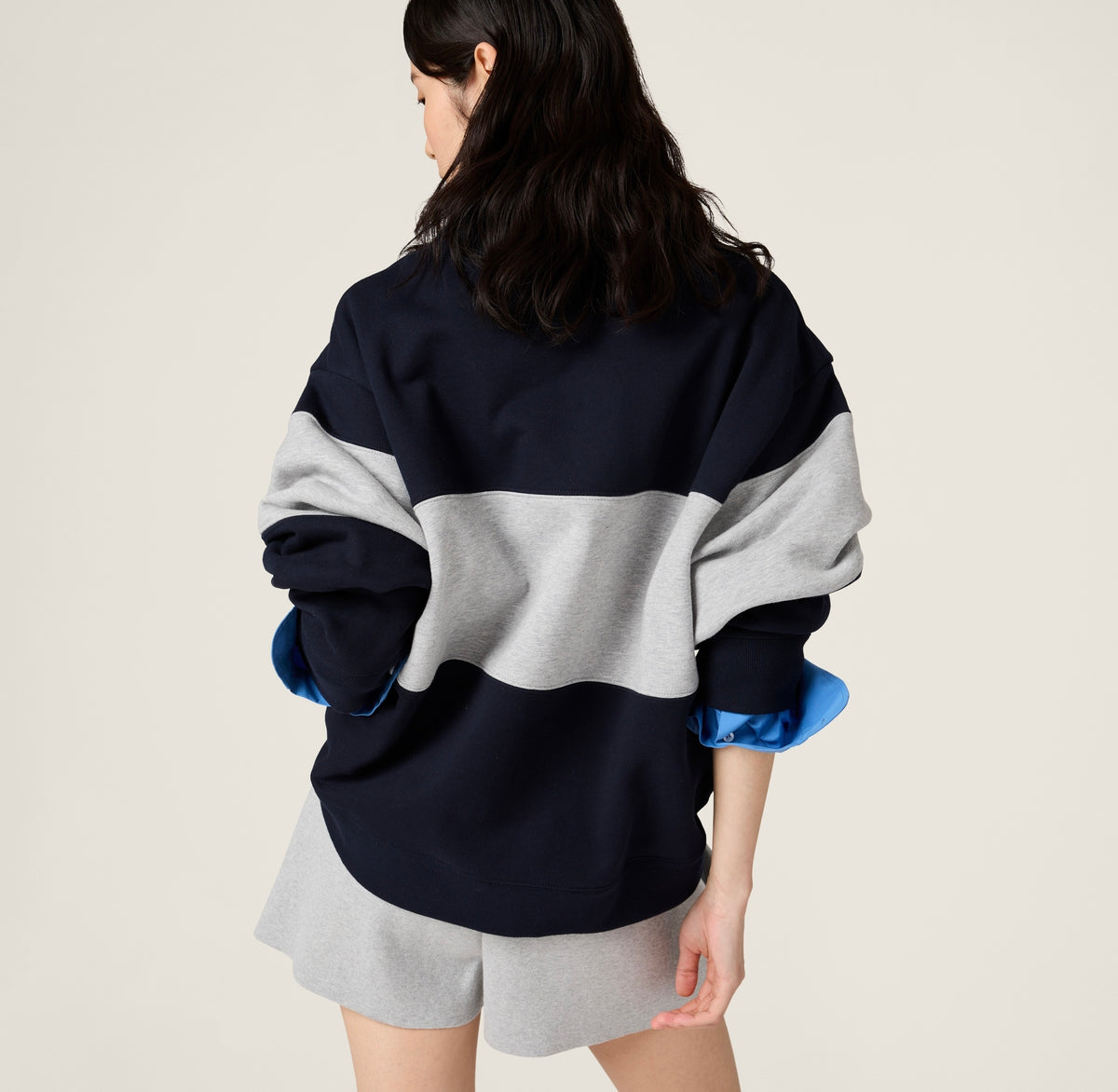 MIU MIU MJL090SOOO17H4,Miu Miu half zip sweatshirt,Miu Miu half zip blue sweatshirt,Miu Miu half zip sweater,Miu Miu half zip