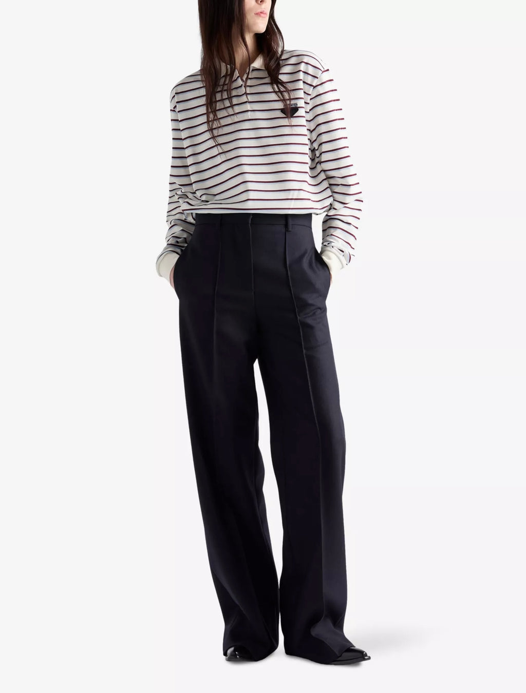 Prada 39608,Prada striped logo patch cotton piqué polo shirt,Prada striped polo shirt,Prada stripe long sleeve polo shirt,Pra