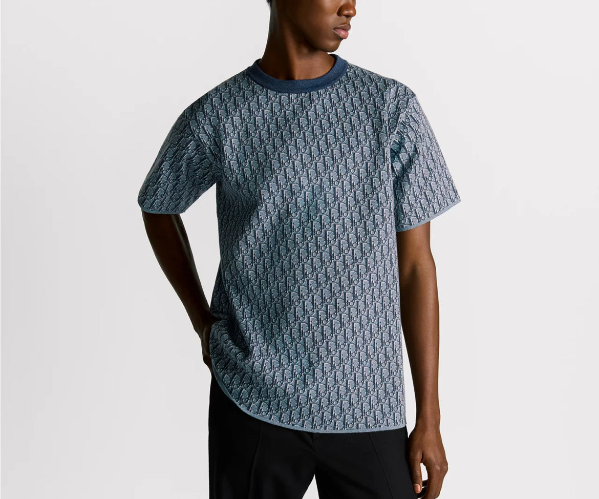 Dior 593M634A7018,Dior oblique T-shirt,Dior monogram T-shirt,Dior oblique T-shirt blue,Dior blue monogram T-shirt,Dior T-shir