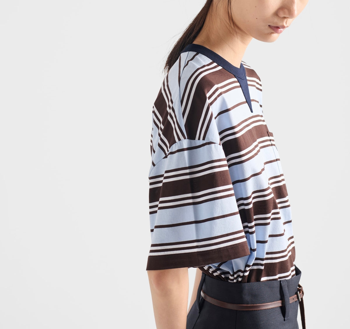 Prada 39610,Prada striped lisle cotton T-shirt,Prada striped T-shirt,Prada stripe tee,Prada stripe t-shirt women,Prada t-shir