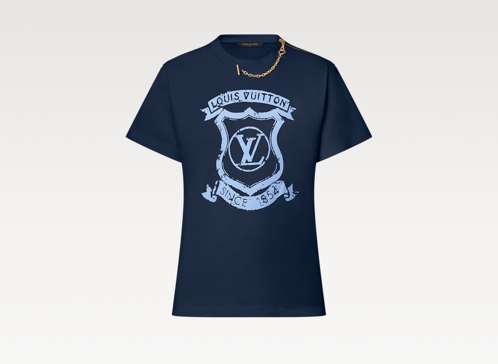 Louis Vuitton 1AI470,LV 1AI470,Louis Vuitton T-shirt with LV crest,LV T-shirt with LV crest,Louis Vuitton blue t-shirt,LV blu