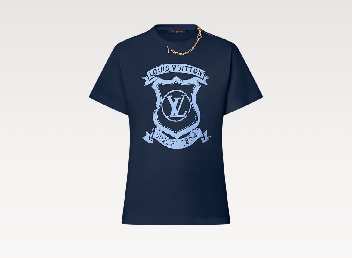 Louis Vuitton 1AI470,LV 1AI470,Louis Vuitton T-shirt with LV crest,LV T-shirt with LV crest,Louis Vuitton blue t-shirt,LV blu