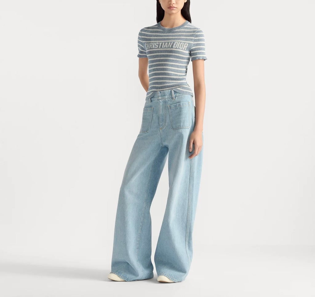 Dior 544S15A7034,Dior short sleeved sweater,Dior short sleeve sweater blue,Dior short sleeve striped sweater,Diorivera sweate