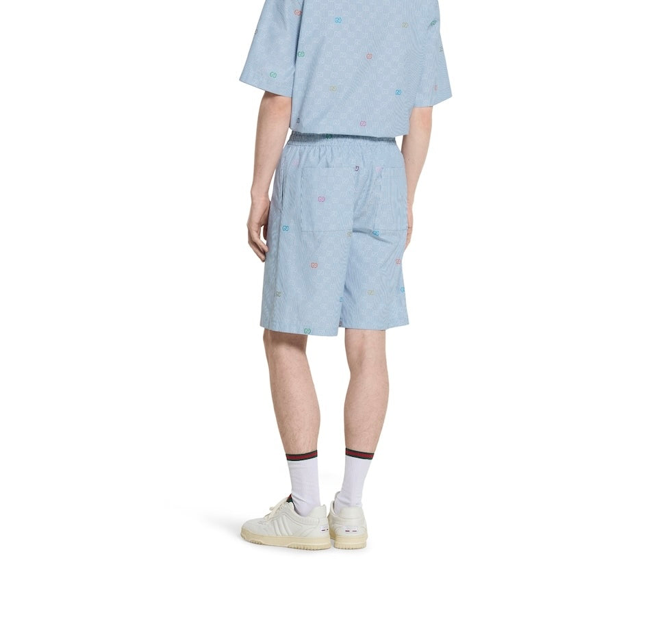 Gucci 810782 ZAS9U,Gucci striped cotton shorts,Gucci blue shorts,Gucci GG logo shorts,Gucci monogram shorts,Gucci shorts mens