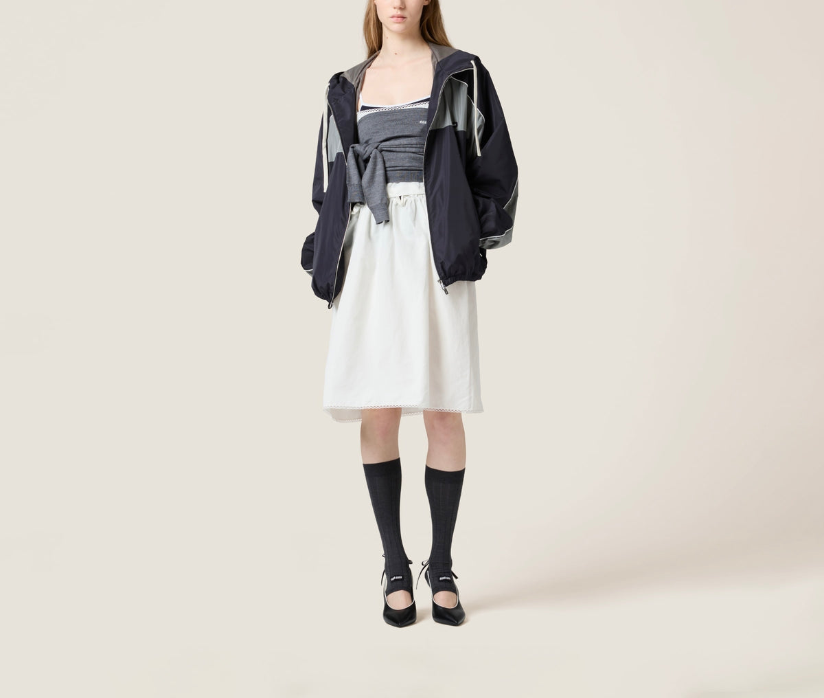 MIU MIU ML1220SOOO163P,Miu Miu zipper blouson jacket,Miu Miu technical jacket,Miu Miu silk zip up jacket,Miu Miu silk zip up