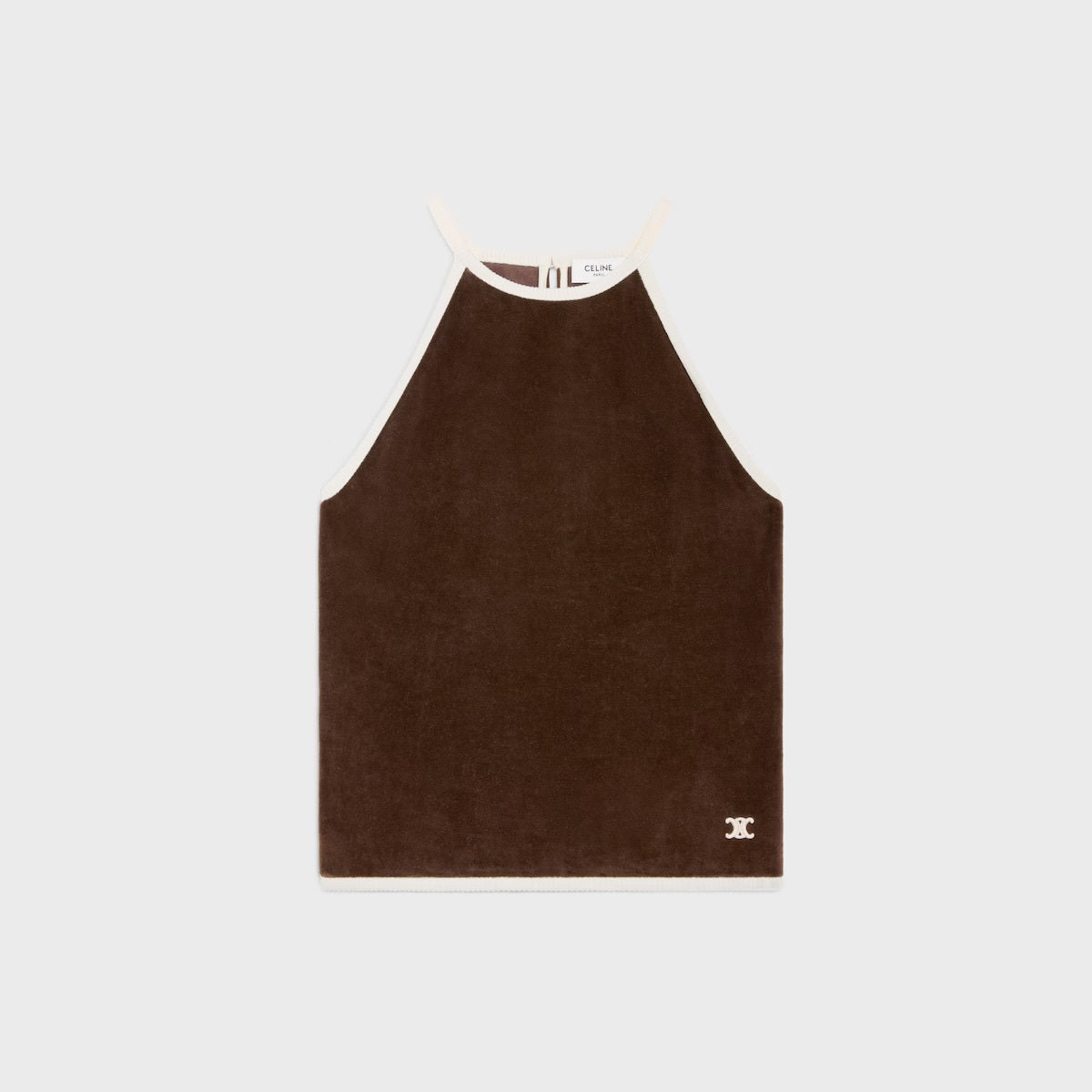 Celine 2X79M748Q.19XC,Celine triomphe tank top in velvet jersey,Celine triomphe tank top brown velvet,Celine brown velvet ves