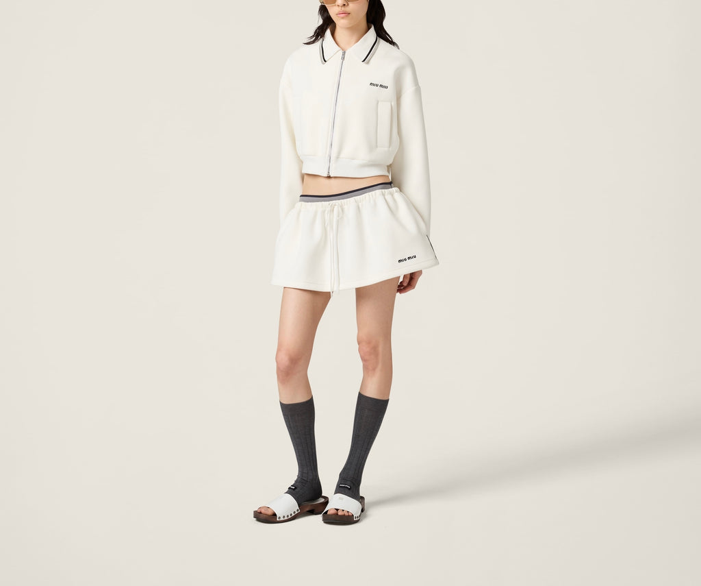 MIU MIU ML1270SOOO17LN,Miu Miu technical jersey blouson jacket,Miu Miu white jacket,MIU MIU white zip up jacket,MIU MIU white