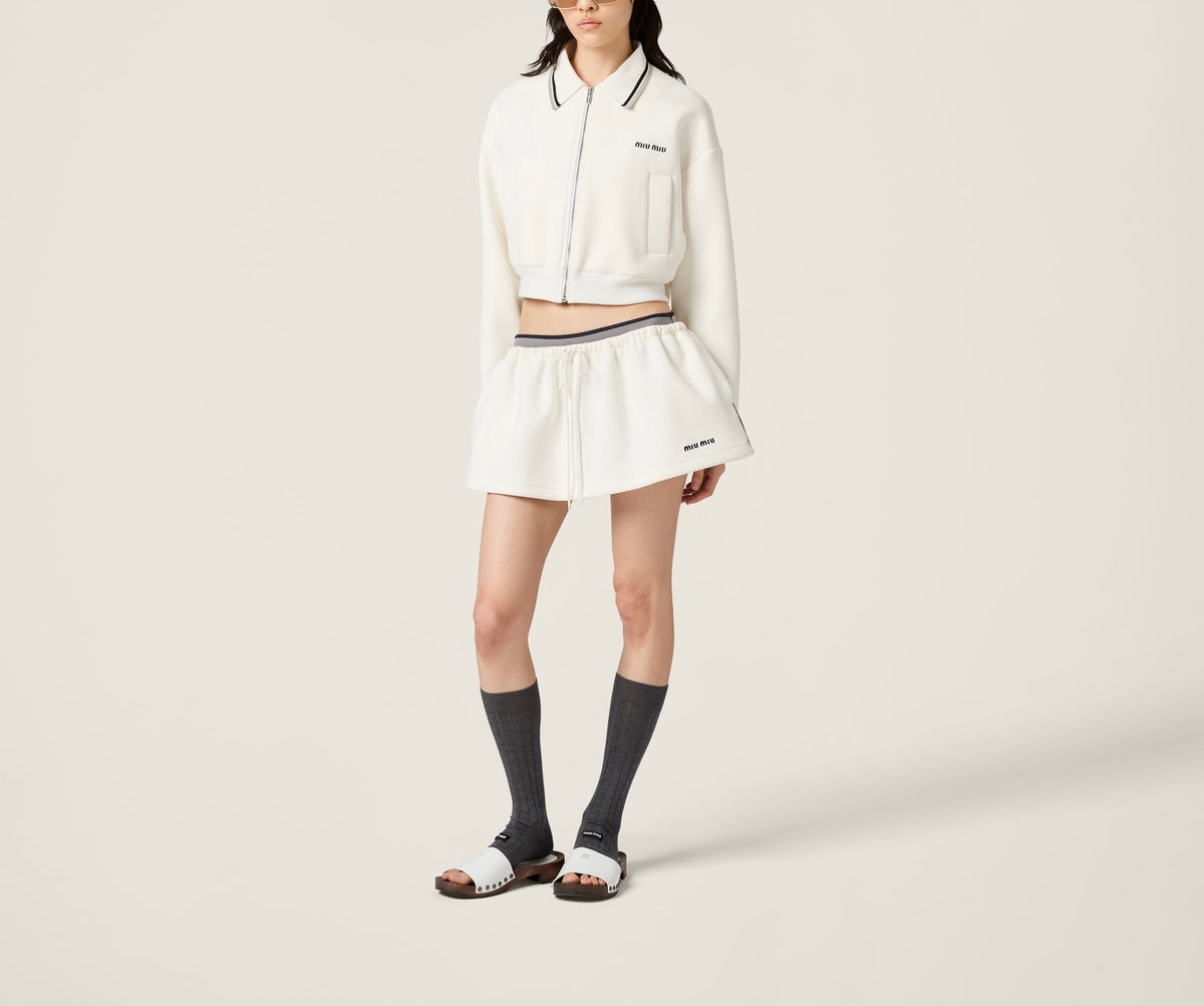 MIU MIU ML1270SOOO17LN,Miu Miu technical jersey blouson jacket,Miu Miu white jacket,MIU MIU white zip up jacket,MIU MIU white