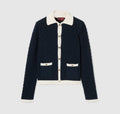 Gucci 836184 XKESV,Gucci fine cotton crochet cardigan,Gucci womens cardigan,Gucci cardigan navy,Gucci cardigan womens navy,Gu