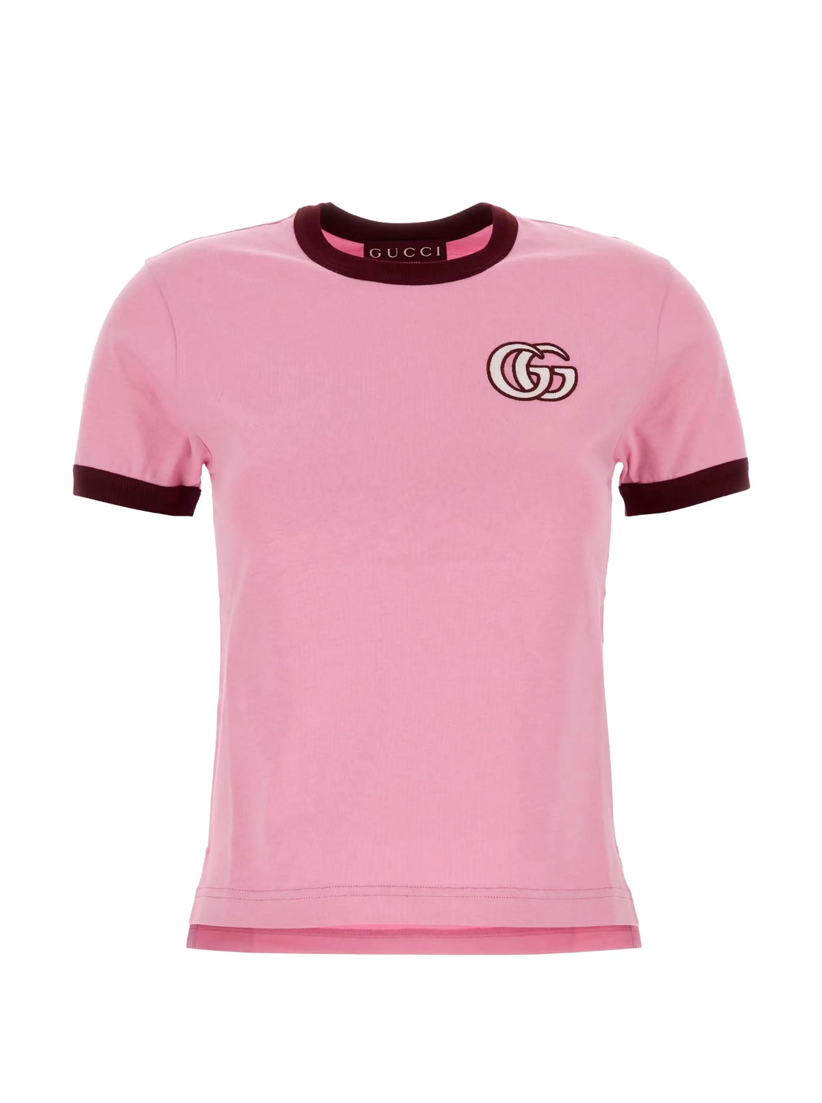 Gucci 81878 7JG5A,Gucci embroidered logo T-shirt,Gucci pink womens t-shirt,Gucci white womens t-shirt,Gucci womens t-shirt,Gu