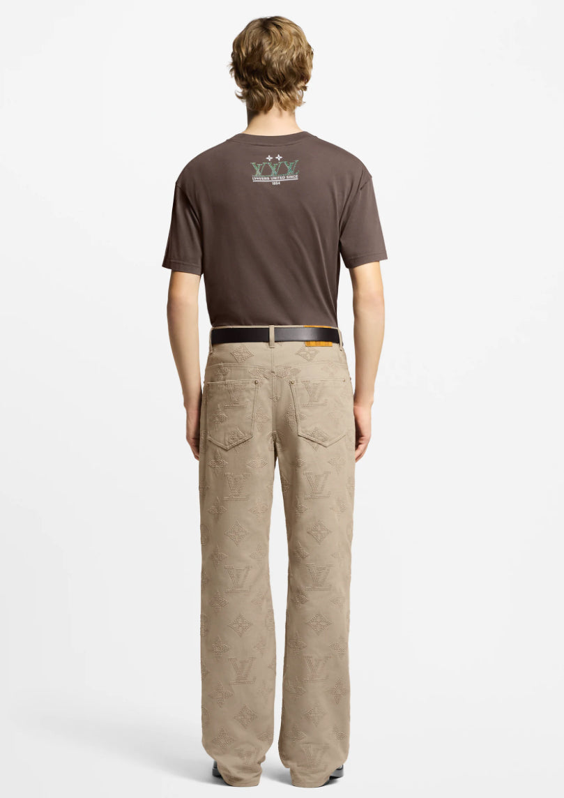 Louis Vuitton 1AHCL1,LV 1AHCL1,Louis Vuitton washed embellished T-shirt,Louis Vuitton brown T-shirt,Louis Vuitton mens T-shir