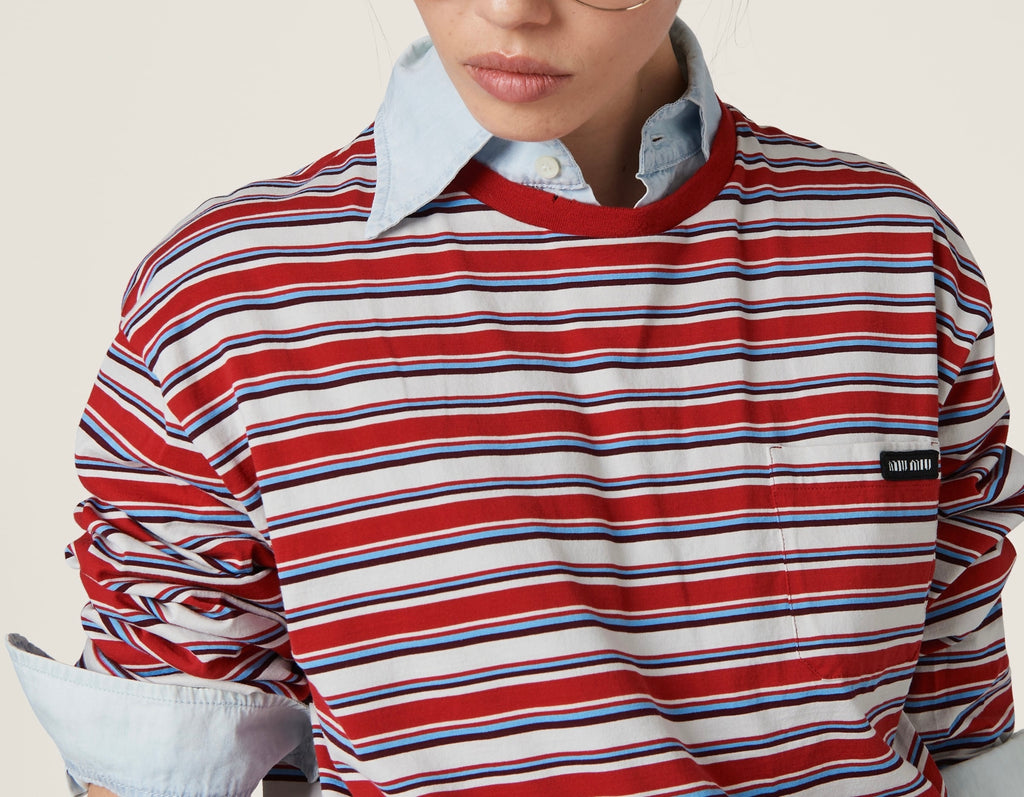 Miu Miu Long sleeved cotton jersey T-shirt, Miu Miu MJL01414RTSOOO, Miu Miu T-shirt on sale, Miu Miu T-shirt authenticity, Mi
