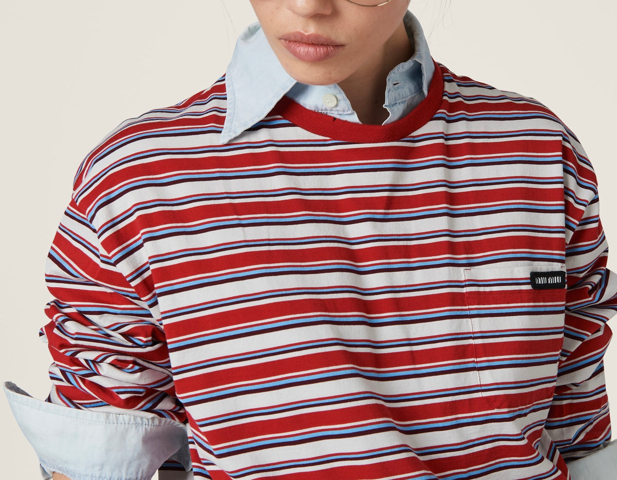 Miu Miu Long sleeved cotton jersey T-shirt, Miu Miu MJL01414RTSOOO, Miu Miu T-shirt on sale, Miu Miu T-shirt authenticity, Mi