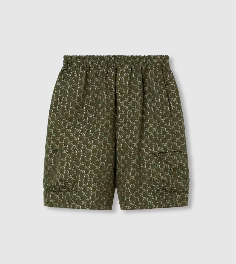 Gucci 804980ZAR26,Gucci jacquard shorts,Gucci jacquard shorts GG monogram,Gucci green shorts,Gucci green monogram shorts,Gucc