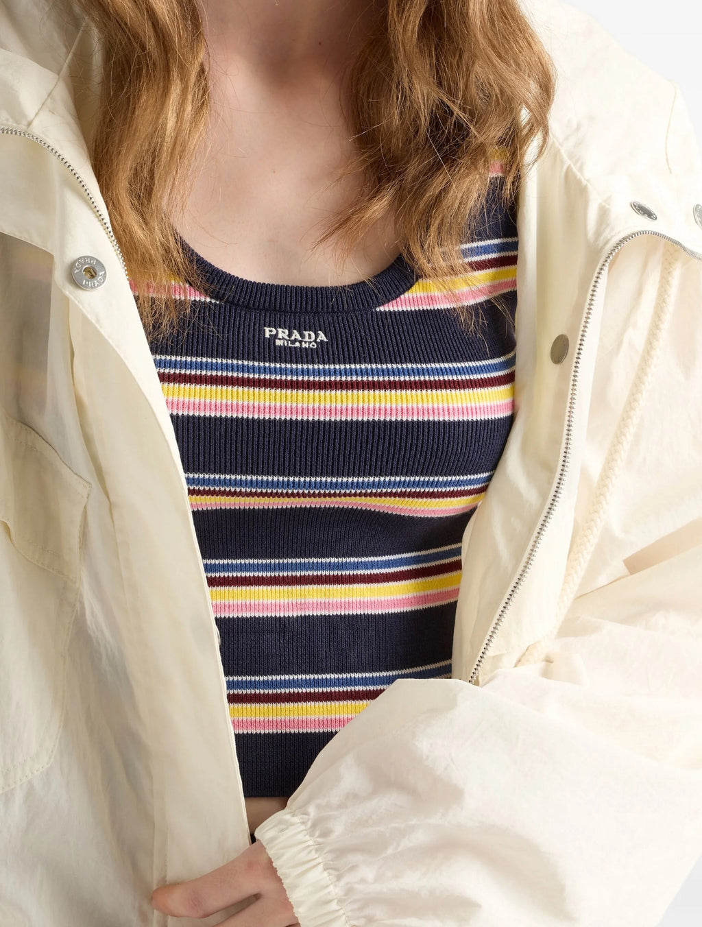 Prada P29B64SOOO16V9,Prada striped top,Prada striped vest,Prada striped vest women,Prada striped top Women,Prada vest womens,