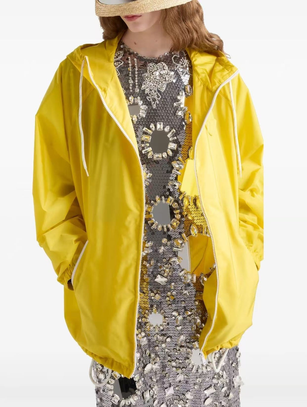 Prada 292276SOOO1WQ9,Prada lightweight jacket,Prada oversized yellow jacket,Prada oversized yellow jacket womens,Prada yellow