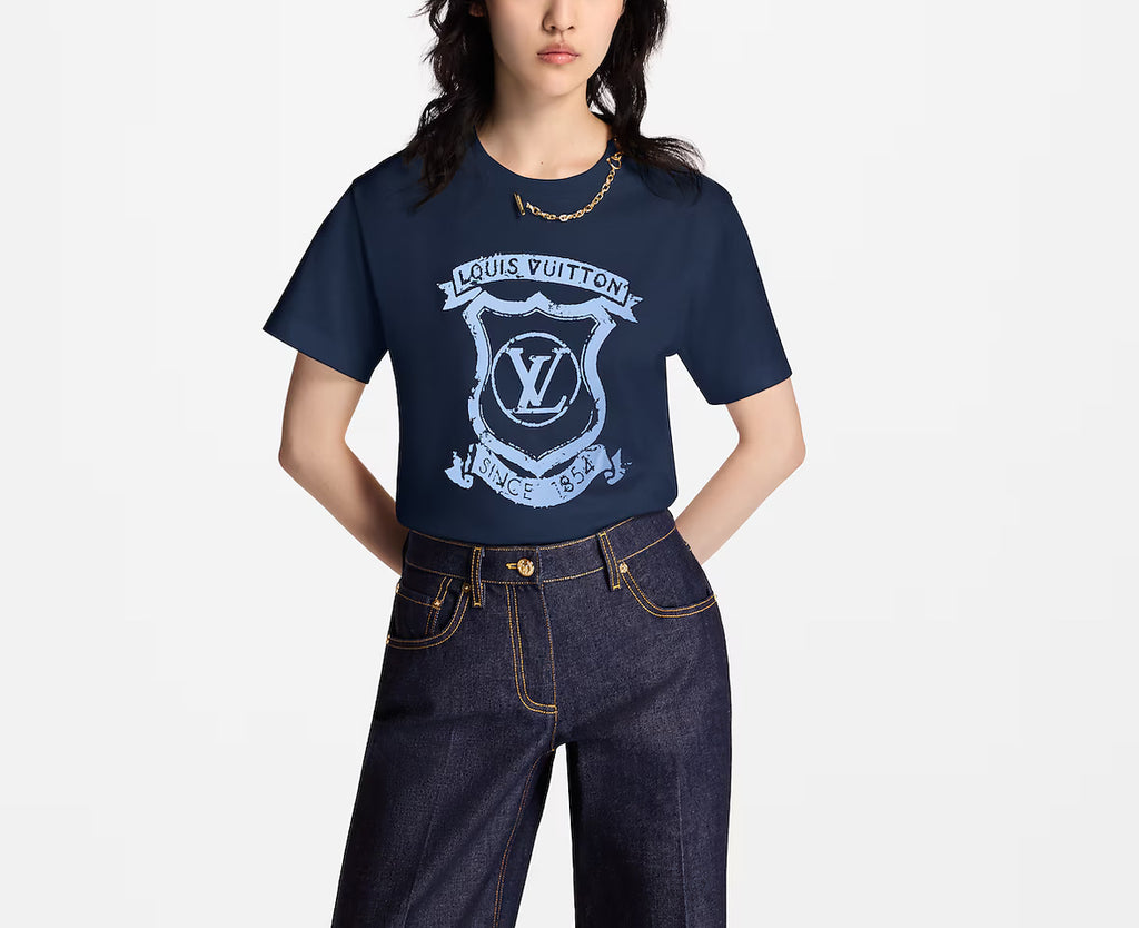 Louis Vuitton 1AI470,LV 1AI470,Louis Vuitton T-shirt with LV crest,LV T-shirt with LV crest,Louis Vuitton blue t-shirt,LV blu