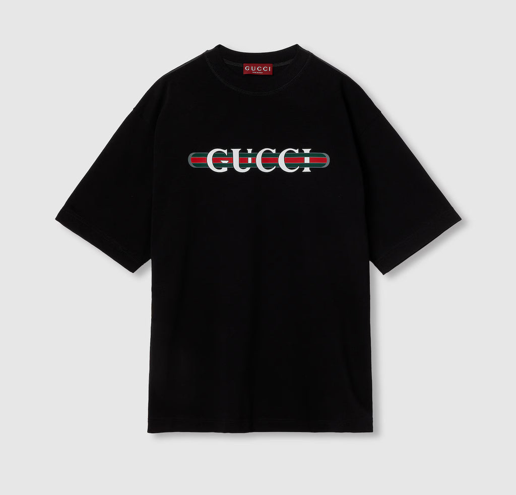 Gucci 784361 XJGTE,Gucci cotton jersey T-shirt with print,Gucci web print t-shirt,Gucci black t-shirt,Gucci grey t-shirt,Gucc