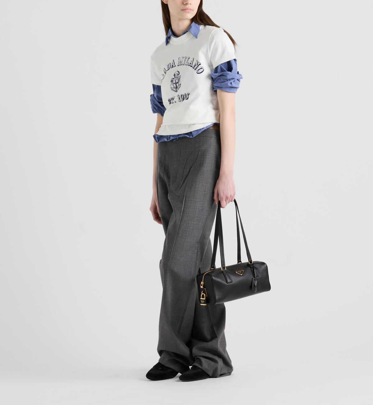 Prada 3557BSOOO16XQ,Prada printed T-shirt,Prada Milano white t-shirt,Prada Milano brown t-shirt,Prada white t-shirt,Prada bro