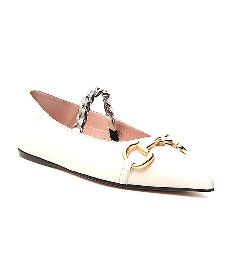 Gucci 621161 1RH00,Gucci Horsebit ballet flats,Gucci point toe flat shoes,Gucci ballerina white,Gucci white flats,Gucci point