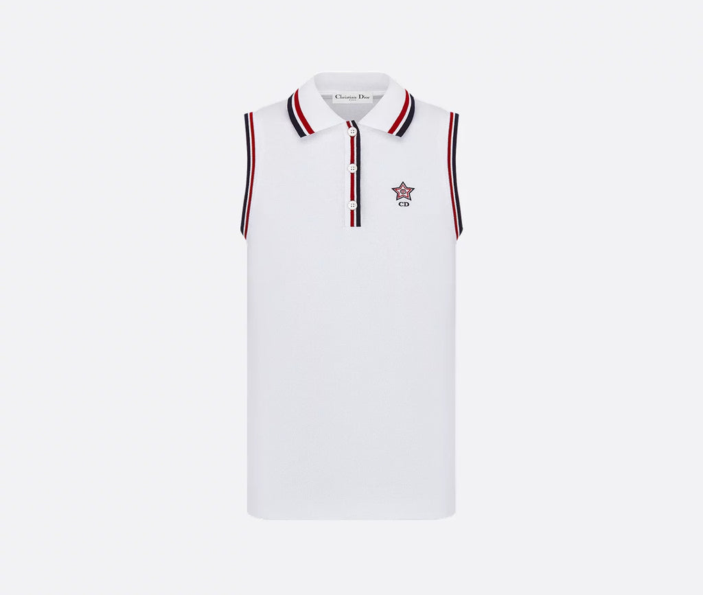 Dior 513T12A4200,Dior vibe tank top,Dior white vest,Dior white sleeveless polo,Dior white womens polo shirt,Dior white polo s